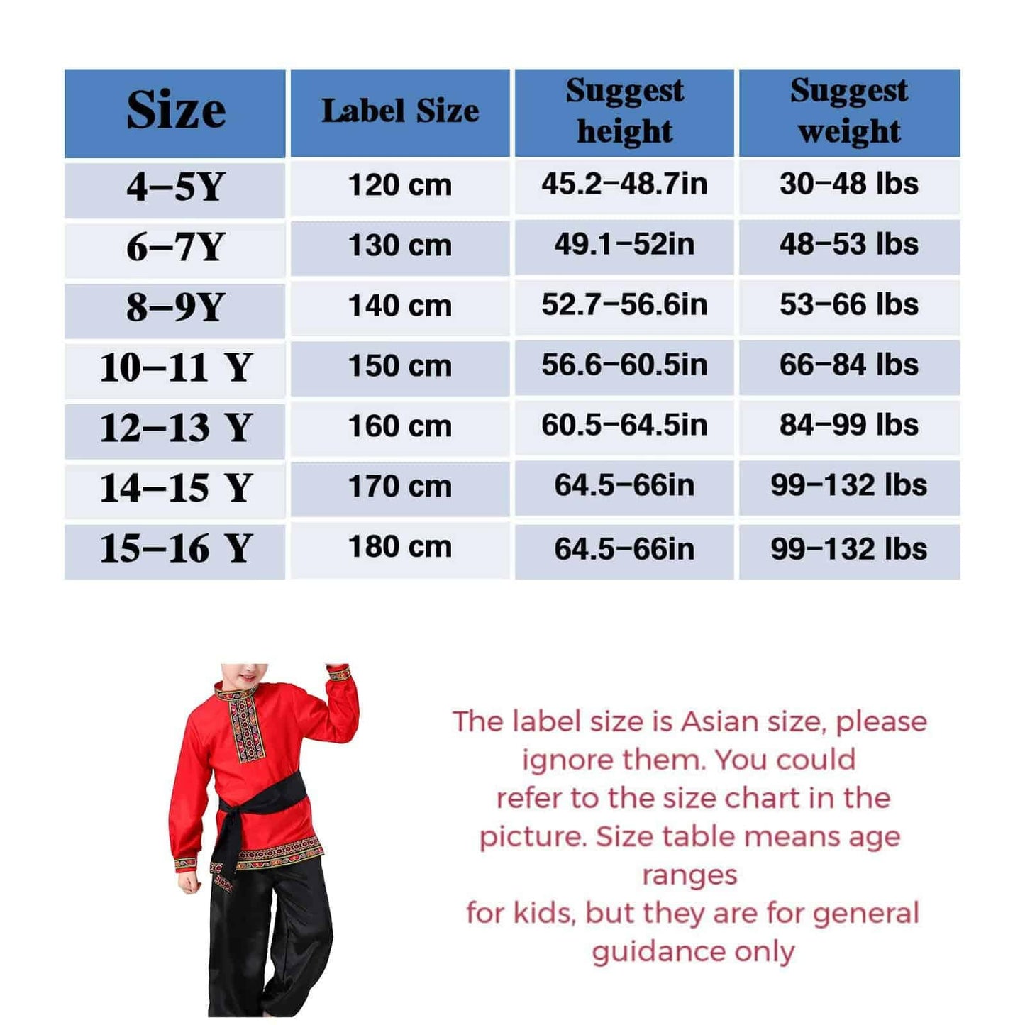 Boys 2 Piece Russian Dance Outfits Performance Costume Traditional Dancewear With Belt, Red, 140Cm