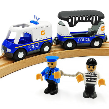 Magnetic Trains Cars Playset Wooden Train Track Accessories Station Wagon Train Set For Toddlers 3-5 Wooden Train Sets For Boys Ages 3-4-7 (Police Car B (With Light And Sound))