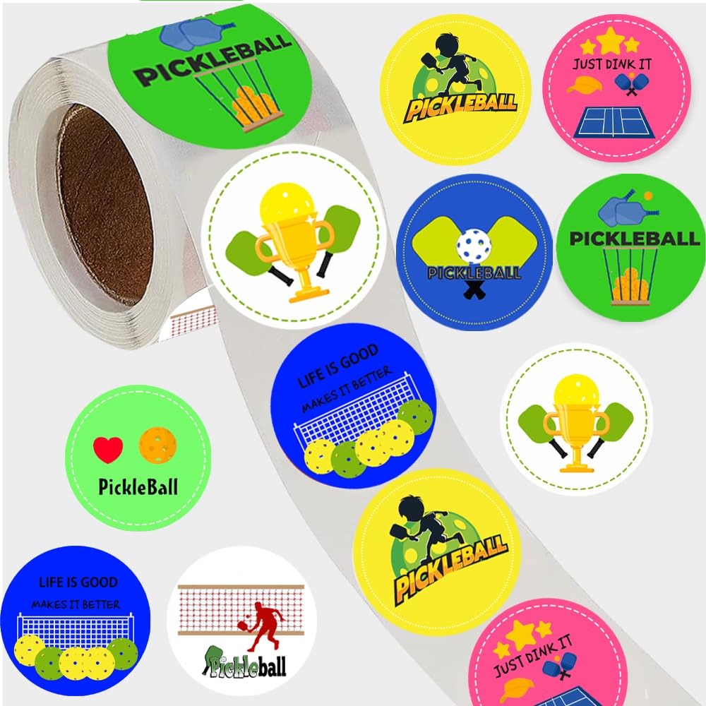 Oringaga 500 Pieces Pickleball Themed Party Decorations Labels Roll Stickers-Pickleball Sport Party Supplies Decorations Birthda