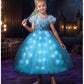 Hulaha Girls Elsa Costume Light Up Dress Kids Elsa Costume Snow Led Dress Up Costume 9-10Years