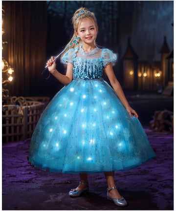 Hulaha Toddler Girls Elsa Costume Light Up Dress Kids Snow Party Dress Kids Costume For Elsa Dress Up 3-4T