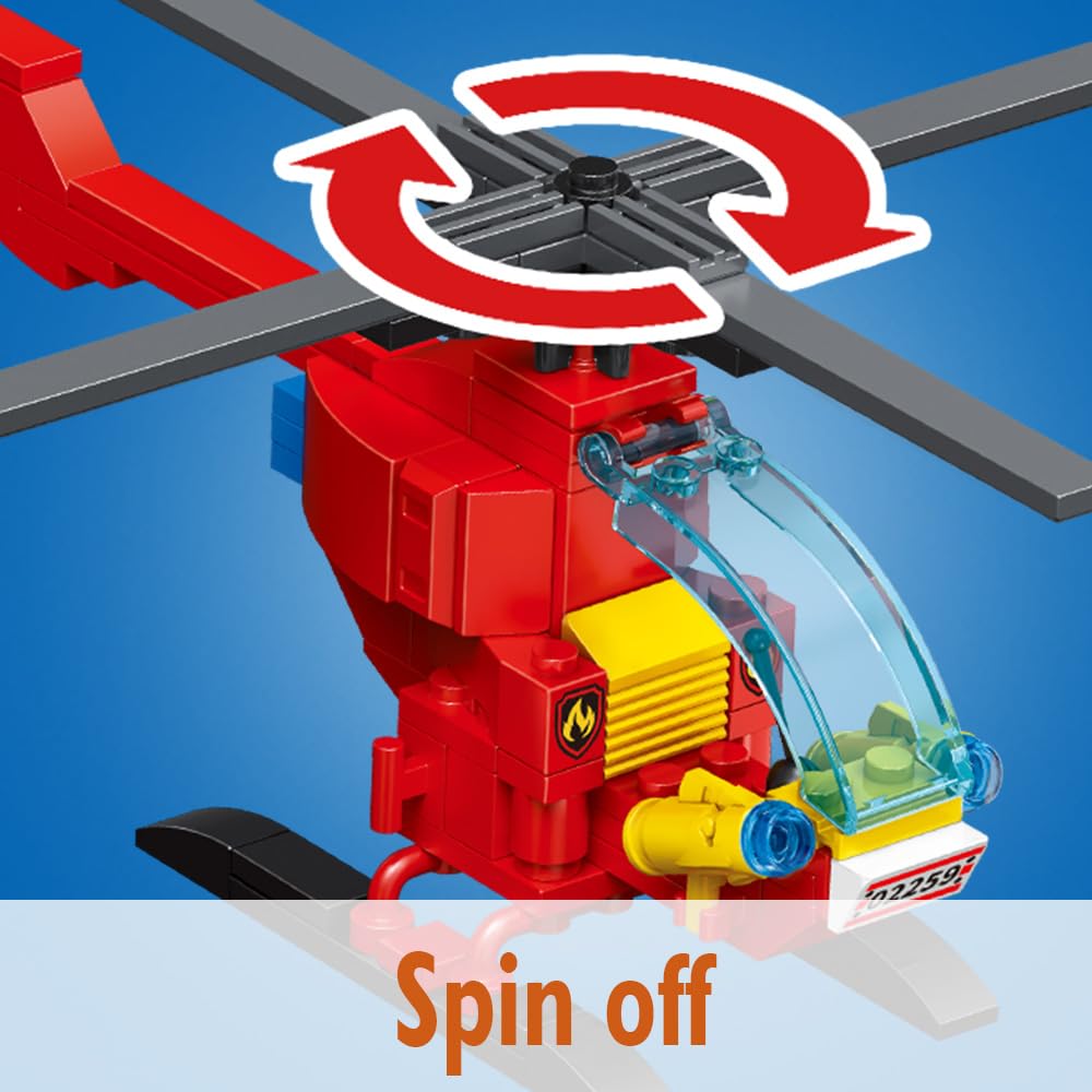 MindBox City Fire Rescue Building Set - 737pcs Fire Station, Truck & Helicopter Toy for Boys 6+, Red Color