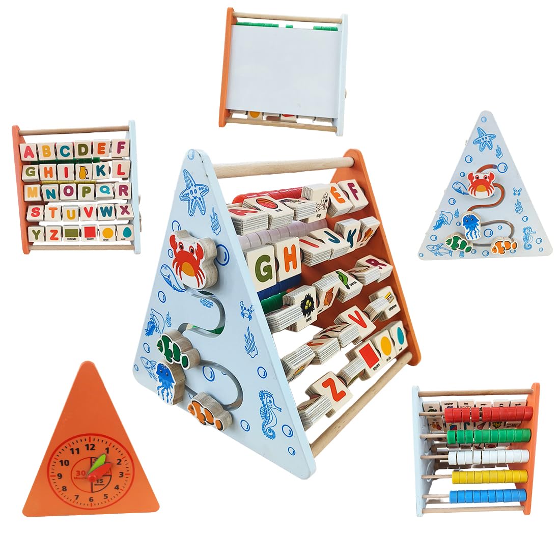 Wembley 5 In 1 Wooden Montessori Learning Educational Activity Toys For 1+ Year Old Baby Boy Girl | Learn Alphabet, Abacus, Writ