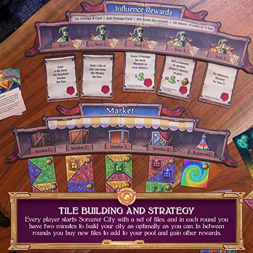 Sorcerer City Board Game | -Tile Laying And Deck Building Strategy Game Of Wizard Architects, For Teens And Adults, 1-6 Players