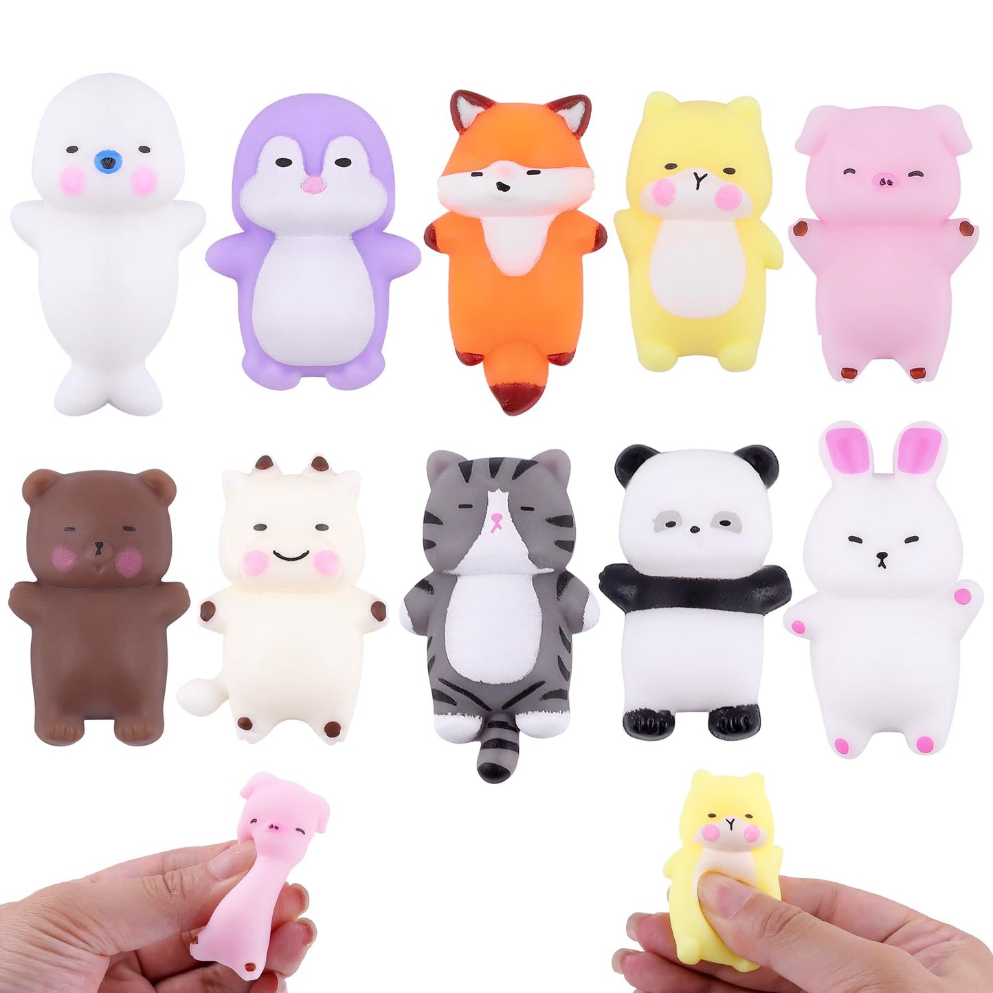Anboor 10 Pcs Mini Animal Squishies Toy, Kawaii Animals Squeeze Stress Relief Toys for Backpacks, Mini Pig Penguin Rabbit Squish