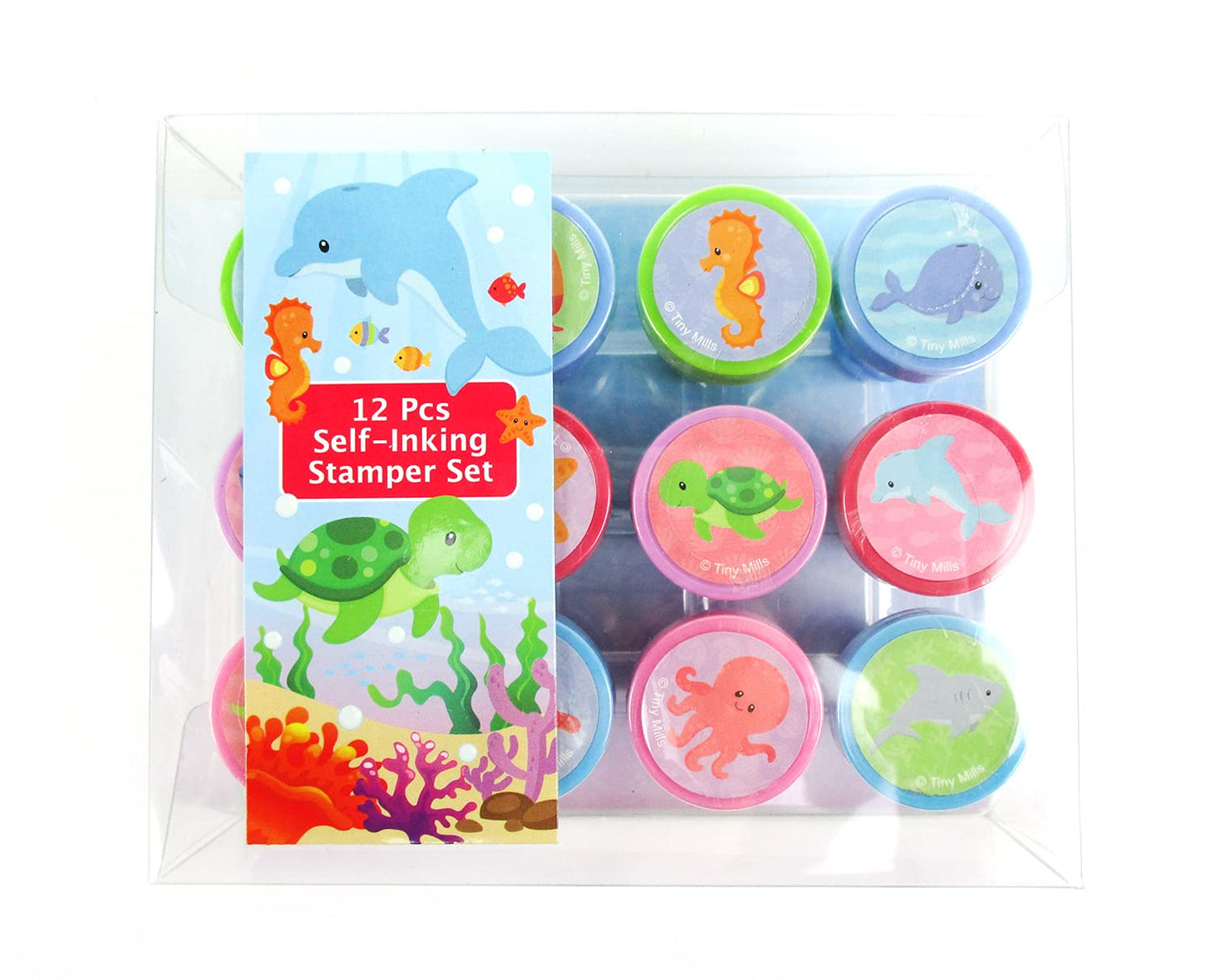 TINYMILLS 12 Pcs Ocean Life Turtle Stamp Kit for Kids Self Inking Stamps Gift Party Favors