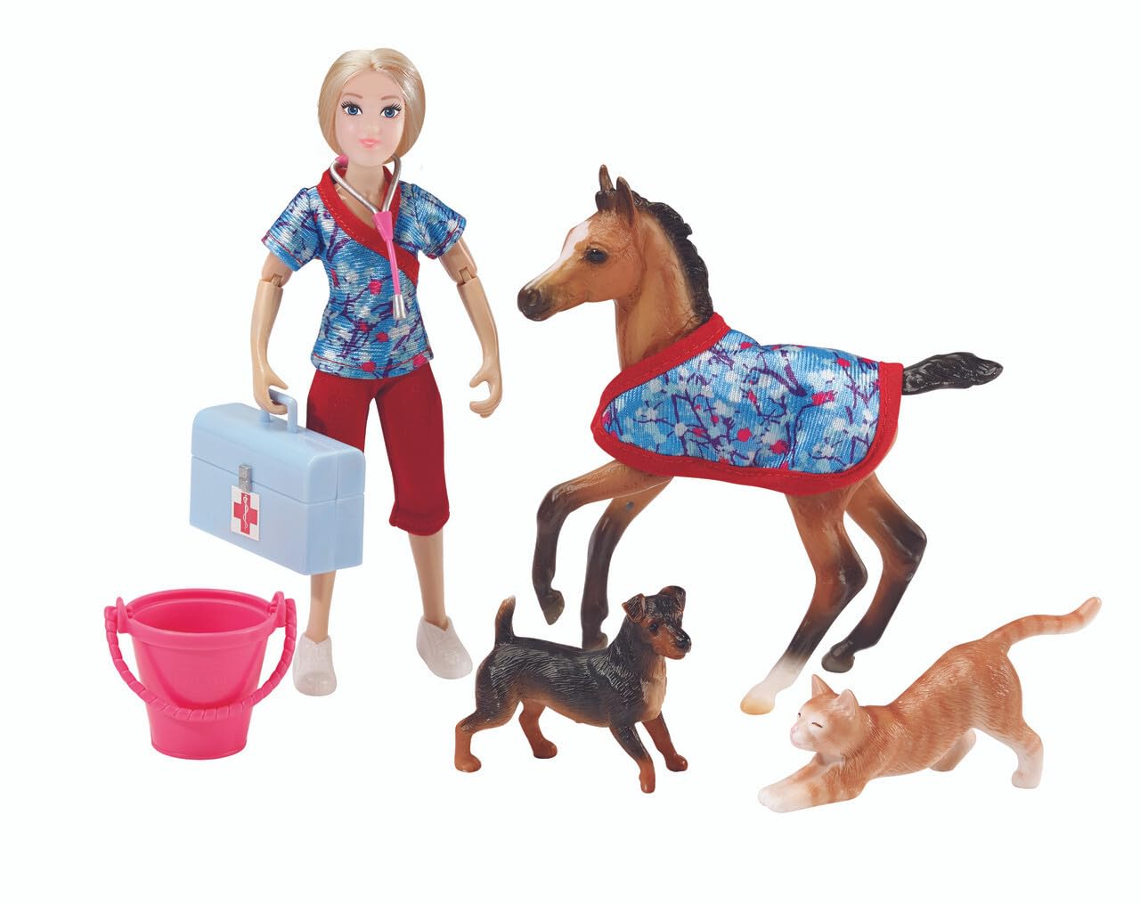 Breyer Freedom Series (Classics) Day At The Vet Doll & Animals Set | 8 Piece Playset With 6'' Fully Articulated Rider Doll | 1:1