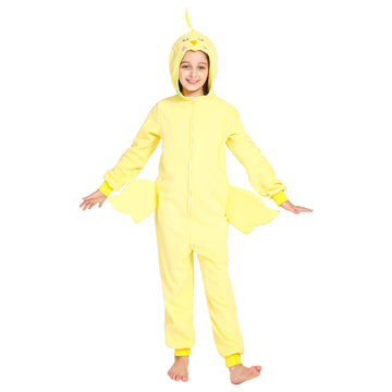 Rabtero Children Farm Animal Onesie Costume, Kids Chicken Costume One-Piece Pajamas, Toddlers Yellow Chick Costume With Bird Wings, Halloween Christmas Costume For Kids 12-14