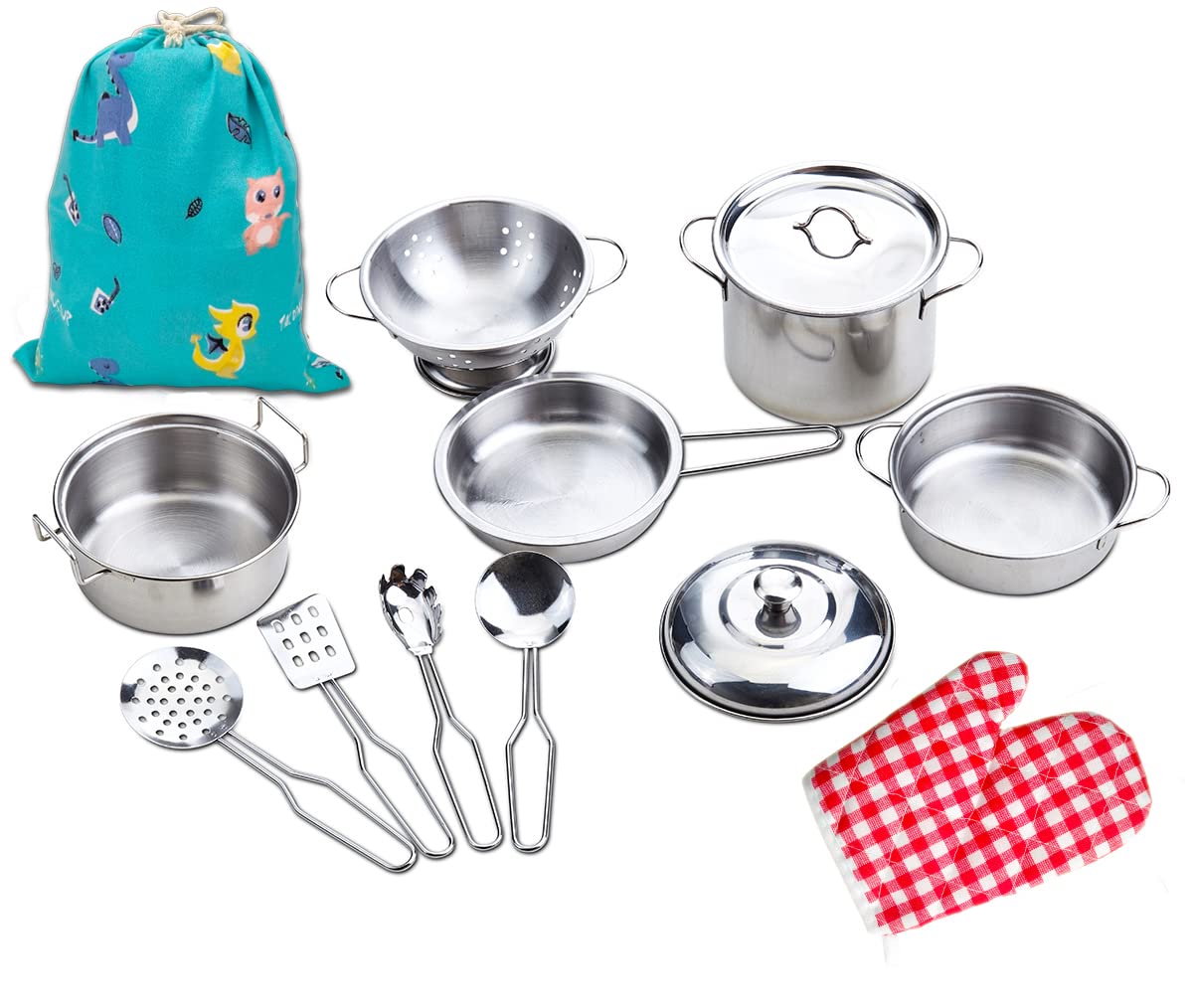 Yellora Play Pots And Pans Sets For Kids, Stainless Steel Cookware Toys Gift Set For Christmas, Pretend Play Kitchen Accessories