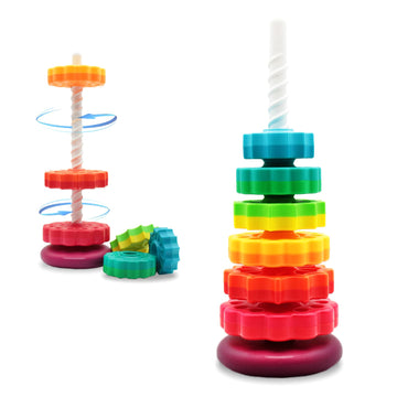 Luckfuture Educational Spinning Stacking Toys, Rainbow Stacking Rings Baby Toy, Toddlers Toys Montessori Sensory Learning Toy Fo