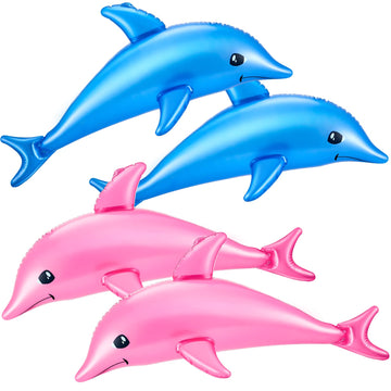Wettarn 4 Pcs 28.4'' Inflatable Animals Dolphin Inflatable Pool Toy Inflatable Dolphin Toy For Dolphin Party Decorations Summer Pool Supplies Favors Birthday Gifts Poolside Themed Decor, Pink And Blue