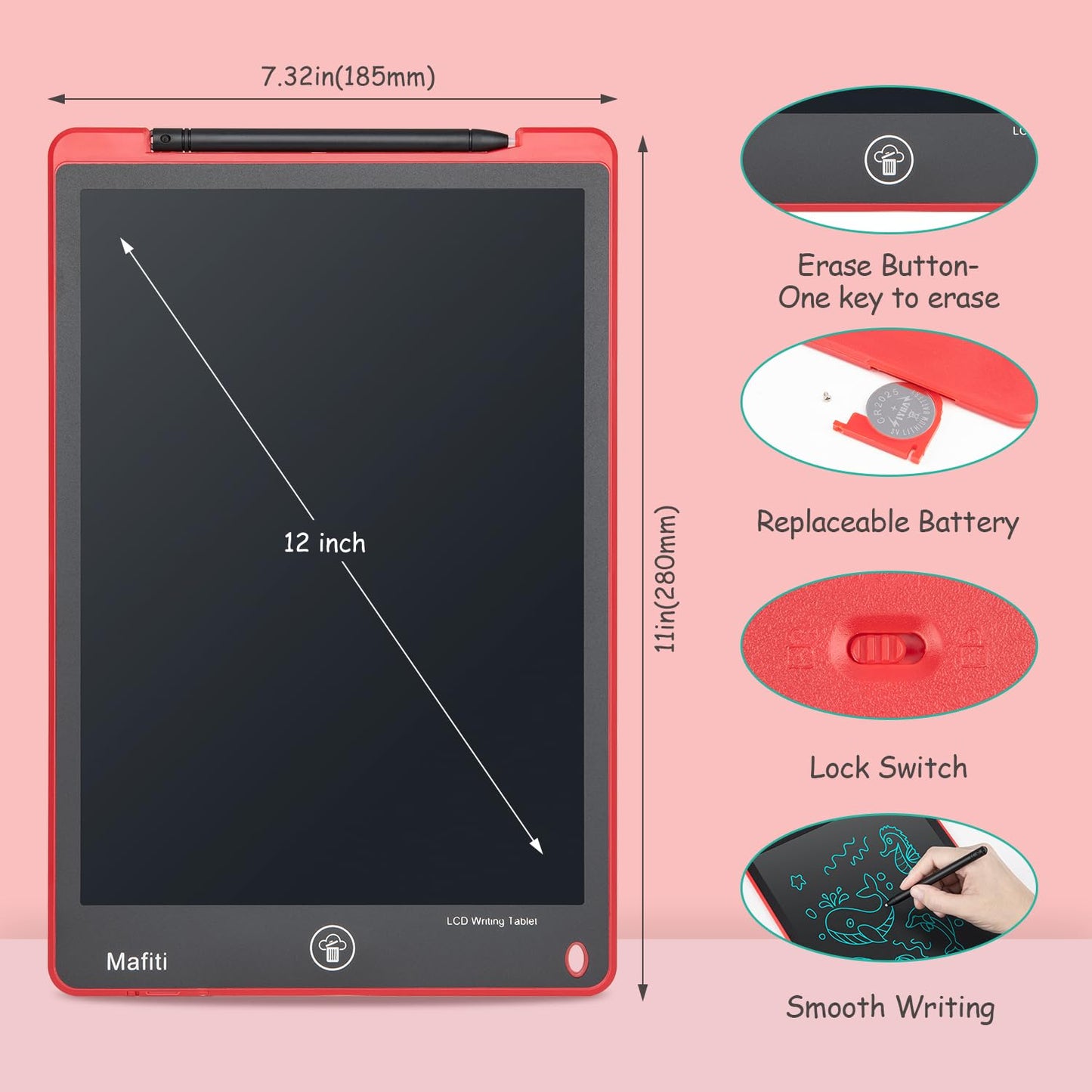 Mafiti LCD Writing Tablet 12 Inch Electronic Writing Drawing Pads Doodle Board for Kids Birthday Gifts Toys for Boys Girls Age 3