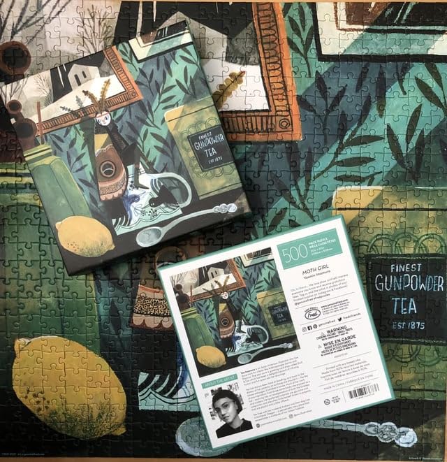 Fred 500 Piece Jigsaw Puzzle  Moth Girl - mature-themed Puzzle Printed with Soy Ink with Matte Finish  Includes Reference Poster & Storage Bag - Fun Creative Hobby for Home - Art by Yas Imamura