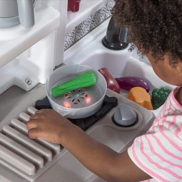 Step2 Timeless Trends Kids Kitchen Playset, Indoor/Outdoor Kitchenette, Interactive Play with Lights and Sounds, Made of Durable