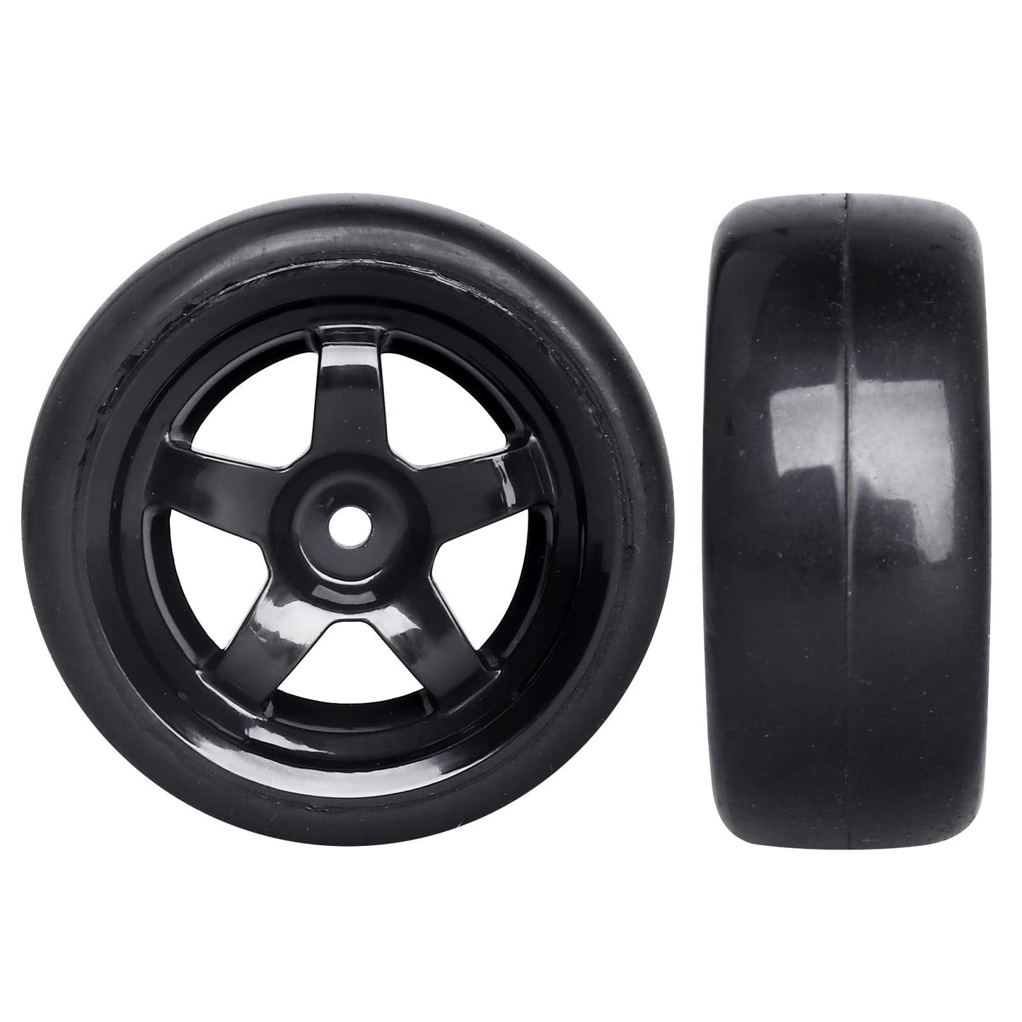 Hobbyfire Pre-Glued OD 2.56'' 12mm Hex Wheels Rims and Rubber Tires for Traxxas Tamiya HPI HSP Redcat RC 1/10 On Road Racing Car