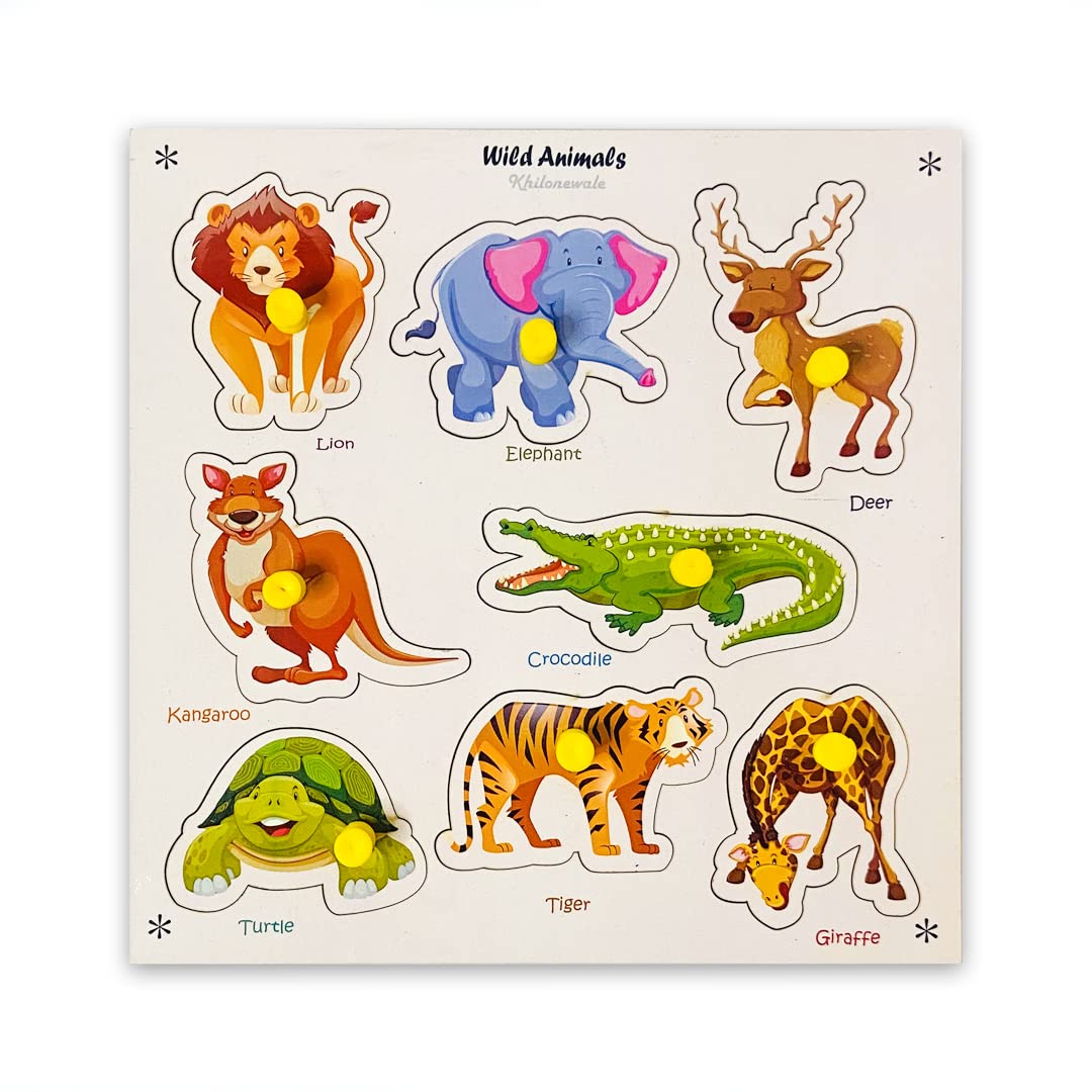 Khilonewale Kids Multicolor Wooden Animal Puzzles for Kids  8Piece Knob Puzzle Set, Educational Learning Board Toy for Childr