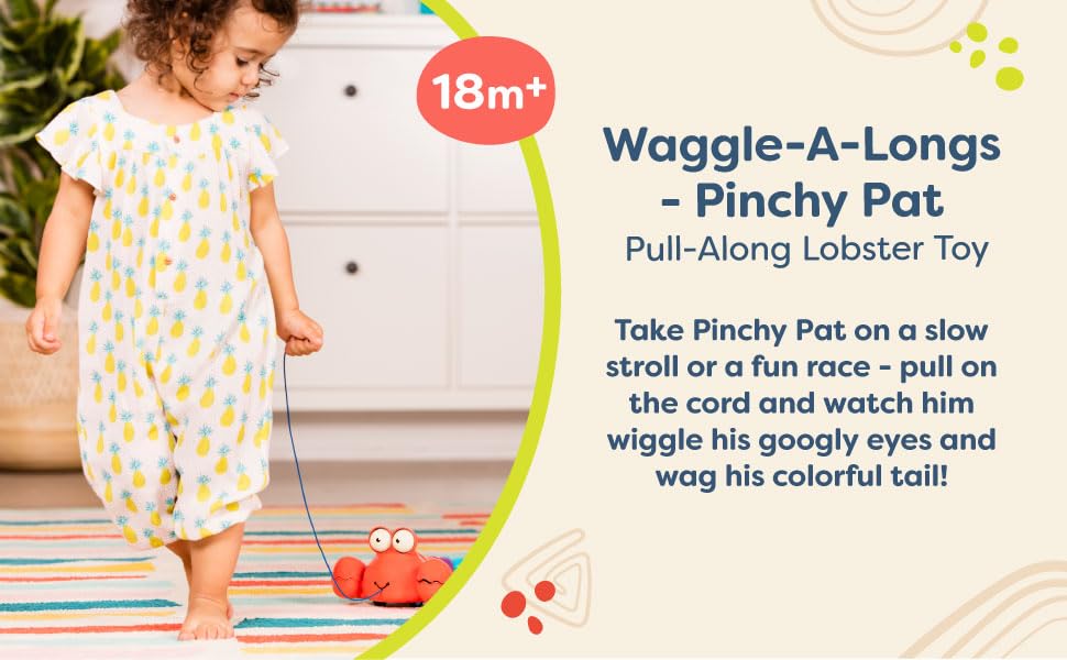 B. toys Pull Along Lobster Toy - Waggle-A-Longs, Developmental Push/Pull Toy for Toddlers, Red, Model BX1644Z