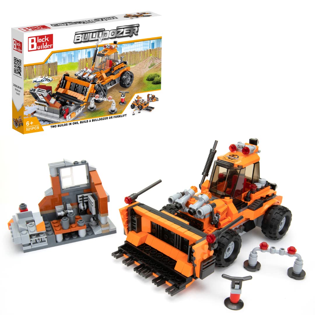 Block Builder Bulldozer Block Set (521Pcs) And Construction Forklift. Two Building Kits In One Set! Toy Blocks Suitable For Boys