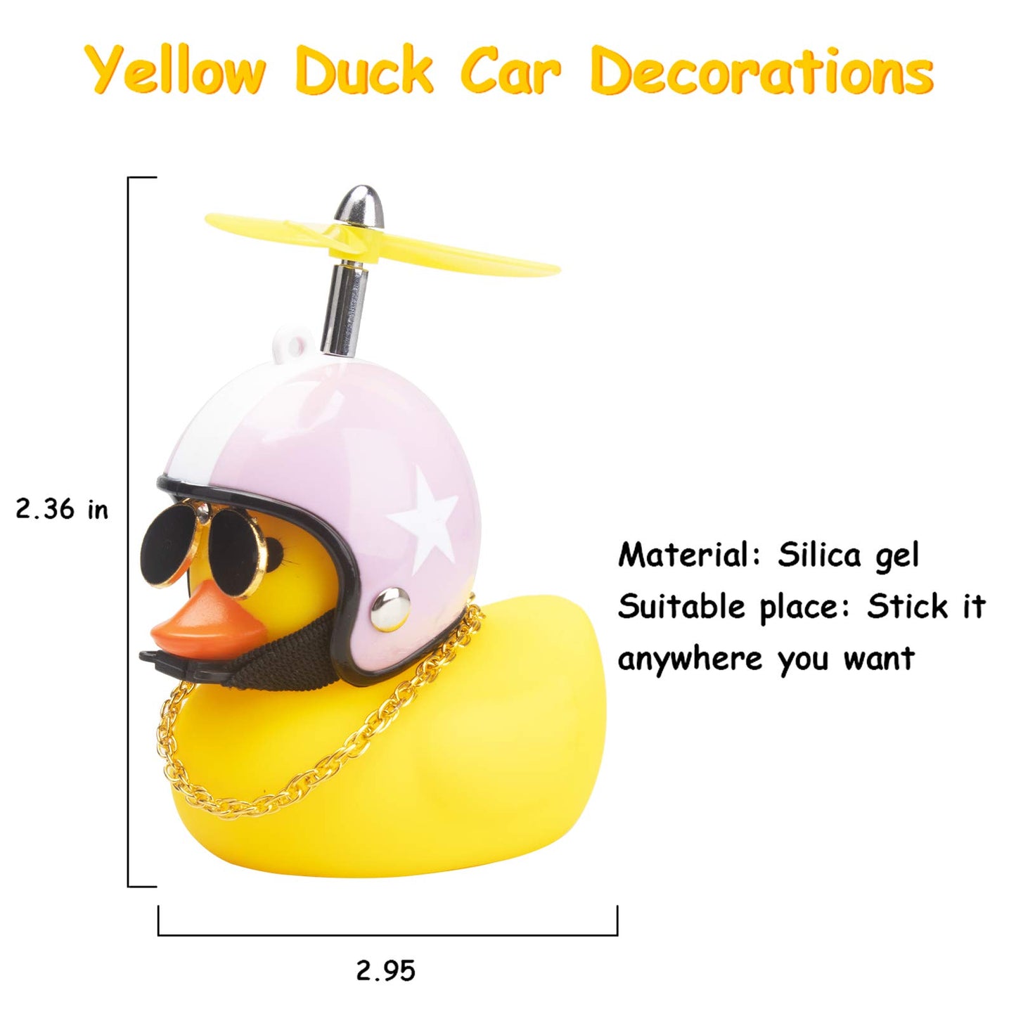 wonuu Rubber Duck Car Ornaments Yellow Duck Car Dashboard Decorations Cool Glasses Duck with Propeller Helmet (Pink Hat White Star-Yellow)