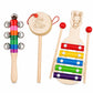 Little Mind KNK Wooden Musical Toy Combo for Babies 6 Months+Bunny Xylophone with 2 Mallets, White Damaru Drum Rattle & 10 Bell 