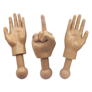 Tiny Hands 4.5-Inch Novelty Toys | Tan Left and Right + Middle Finger Hand | Plastic Puppets with Holding Sticks | Funny Gag Gif