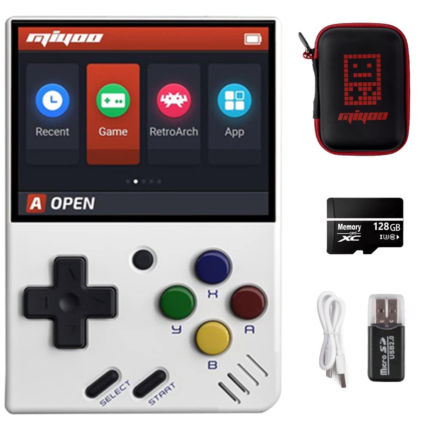 Miyoo Mini V4 Handheld Video Game Console, 2.8 Inch Ips Screen Retro Video With 128Gb Card & 11000+ Games, Built In Open Source System Portable Retro Game Console (White, 128G)