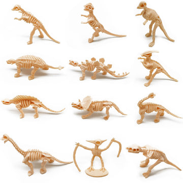 Haptime 12 Pcs Dinosaur Fossil Skeletons Toy Figures - Mini Dinosaur Figurines For Toddler Kids - Dino Bones Cake Topper Party Favors, Ideal Gift For 3 4 5 6 Boys Girls