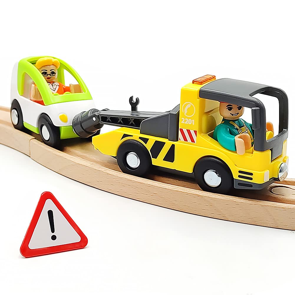 Wooden Train Cars Track Accessories Set Trailer Truck Small Vehicles Magnetic Train Cars Fit for Wooden Train Track Railway for 
