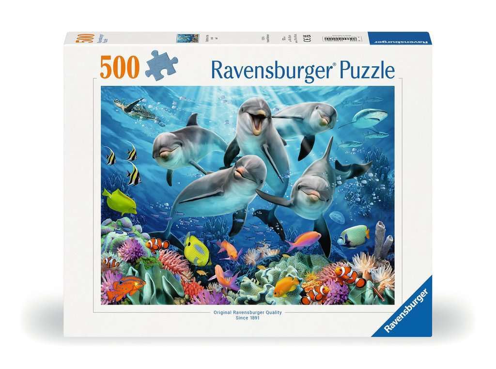 Ravensburger 500 Piece Dolphins Jigsaw Puzzle - Handcrafted Cardboard, Multi Color, Model 12000200, Perfect Fit for Adults
