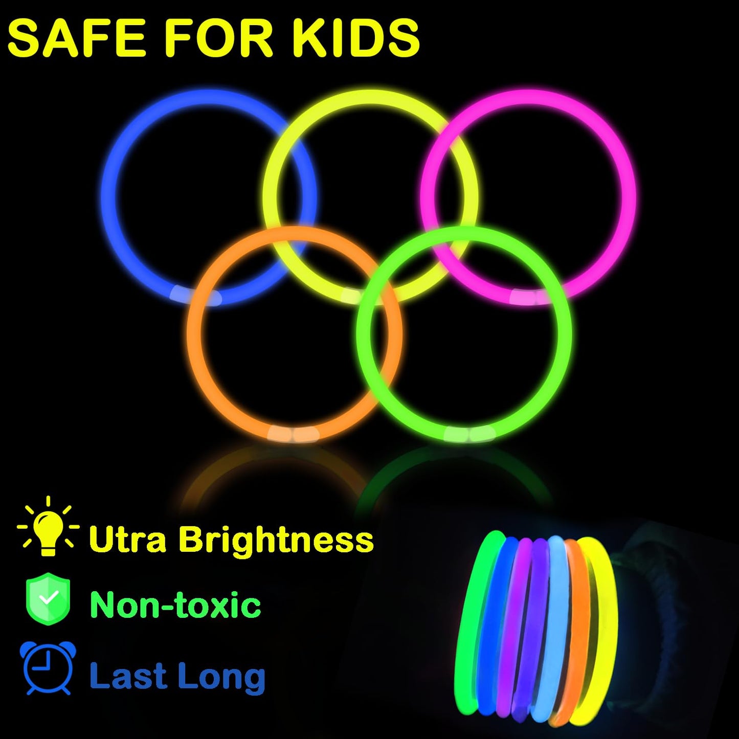 Halloween Glow Sticks Party Pack 8-50, Light up Bracelets & Necklaces Accessories for Kids, Neon Glow in the Dark Party Favor Su