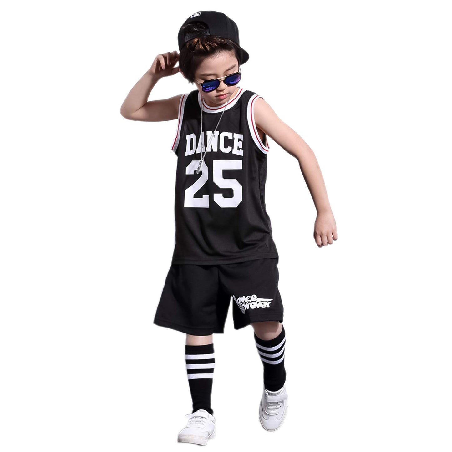LOLANTA Basketball Outfits for Boys  Kids Hip Hop Street Dance Costume Basketball Outfits(Black  5-6)
