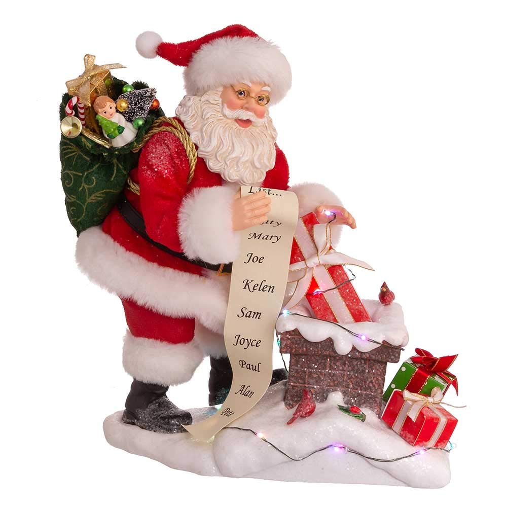 Kurt S Adler FA0151 105 in Fabrich Battery-Operated Santa Next to Lit chimney  Multi color