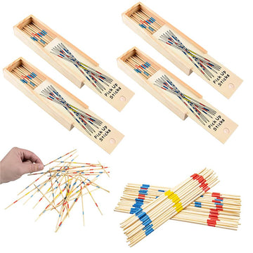 Chochkees Classic Wooden Thin Pick Up Stick Game 31 Pieces Fun Family Game Gift Idea, 7'' Tall, (4-Pack)