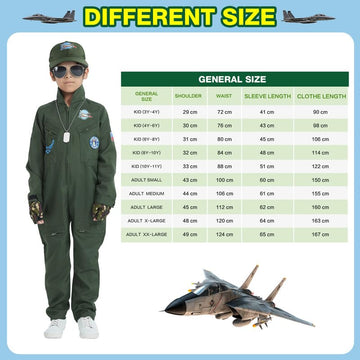 Zoruis Pilot Costume For Children, Top Air Force Aircraft Cosplay Costume With Cap, Glasses, Gloves, Pendant For Halloween Party