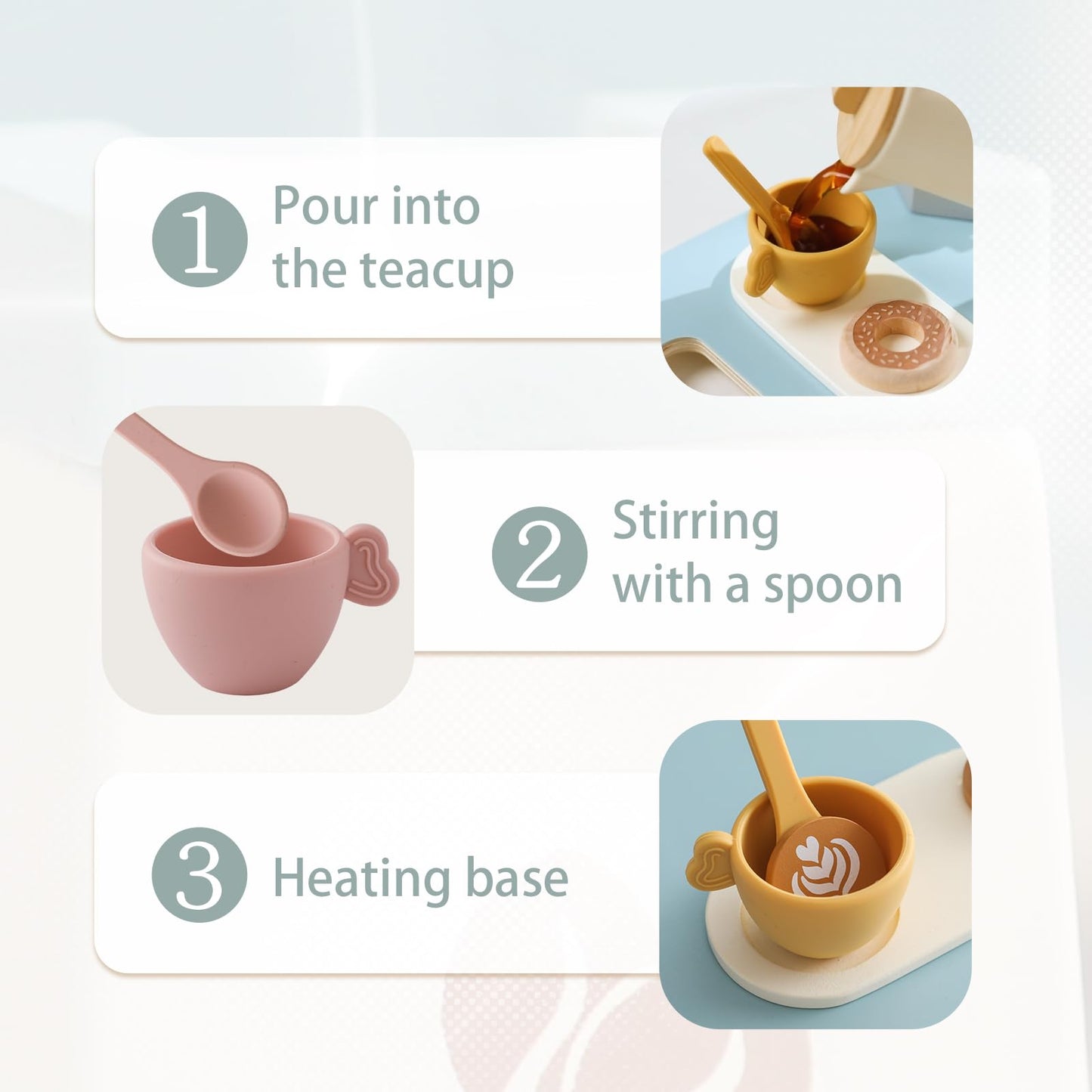 Wooden Tea Set For Little Girls And Boys | 18 Pcs Kids Coffee & Tea Set For Toddlers | Pretend Play Toy With Silicone Accessorie