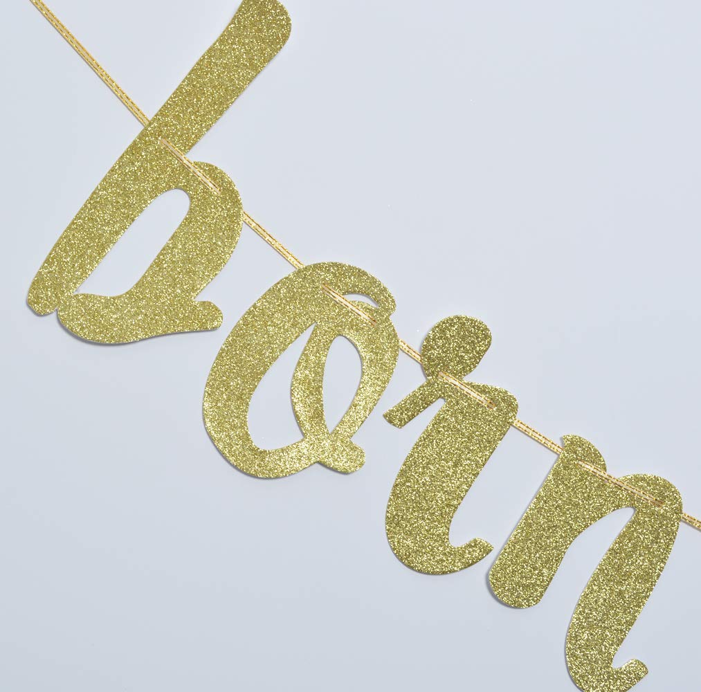 Born Two Be Wild Glitter Banner, Two Years Old Banner, 2nd Birthday Party Decor (Gold)