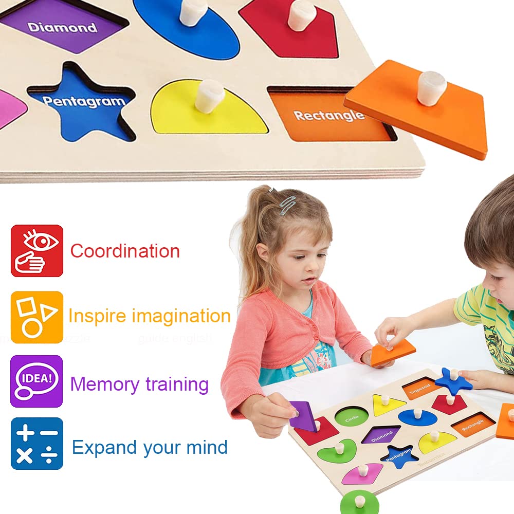 Montessori Toy Wooden Shape Peg Puzzles Montessori Baby Puzzle Geometric Shape Puzzle with Board Knob Preschool Wooden Puzzles f