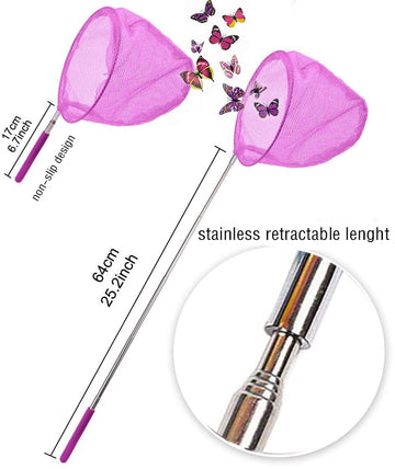 Dewel Kids Telescopic Butterfly Fishing Nets Butterfly Catchers For Kids Insect Catching Nets Outdoor Tools For Catching Bugs Fish Insect,Pop Up Mesh Cage Tweezers And Pliers Kit Extendable 34 Inches