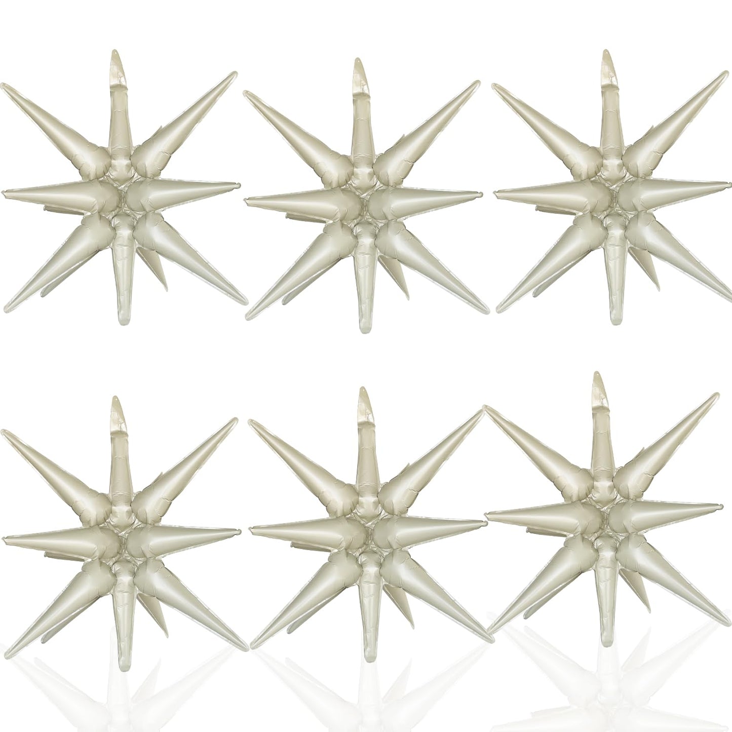 6 Pcs Cream Color Star Foil Balloons One-Piece 14-Pointed Star Balloons 4D Starburst Cone Mylar Balloons 22Inch Christmas Birthd