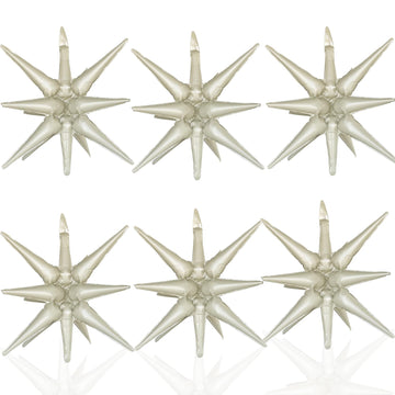 6 Pcs Cream Color Star Foil Balloons One-Piece 14-Pointed Star Balloons 4D Starburst Cone Mylar Balloons 22Inch Christmas Birthd