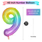 Paticool 40 Inch Rainbow Number Balloon 9, Large Number Foil Balloons Mylar For Girl Boy Birthday Party Celebration Decorations