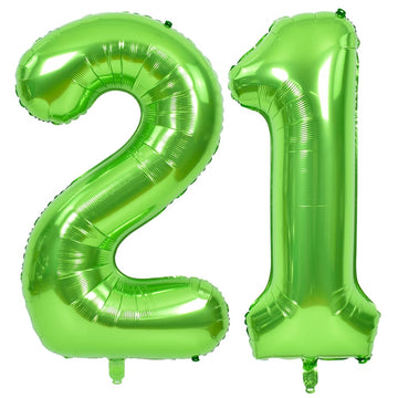 Toniful 40 Inch Large Green Number 21 Balloons Giant Digital 21 Or 12 Helium Balloons, Foil Mylar Big Number Balloons For 12Nd O