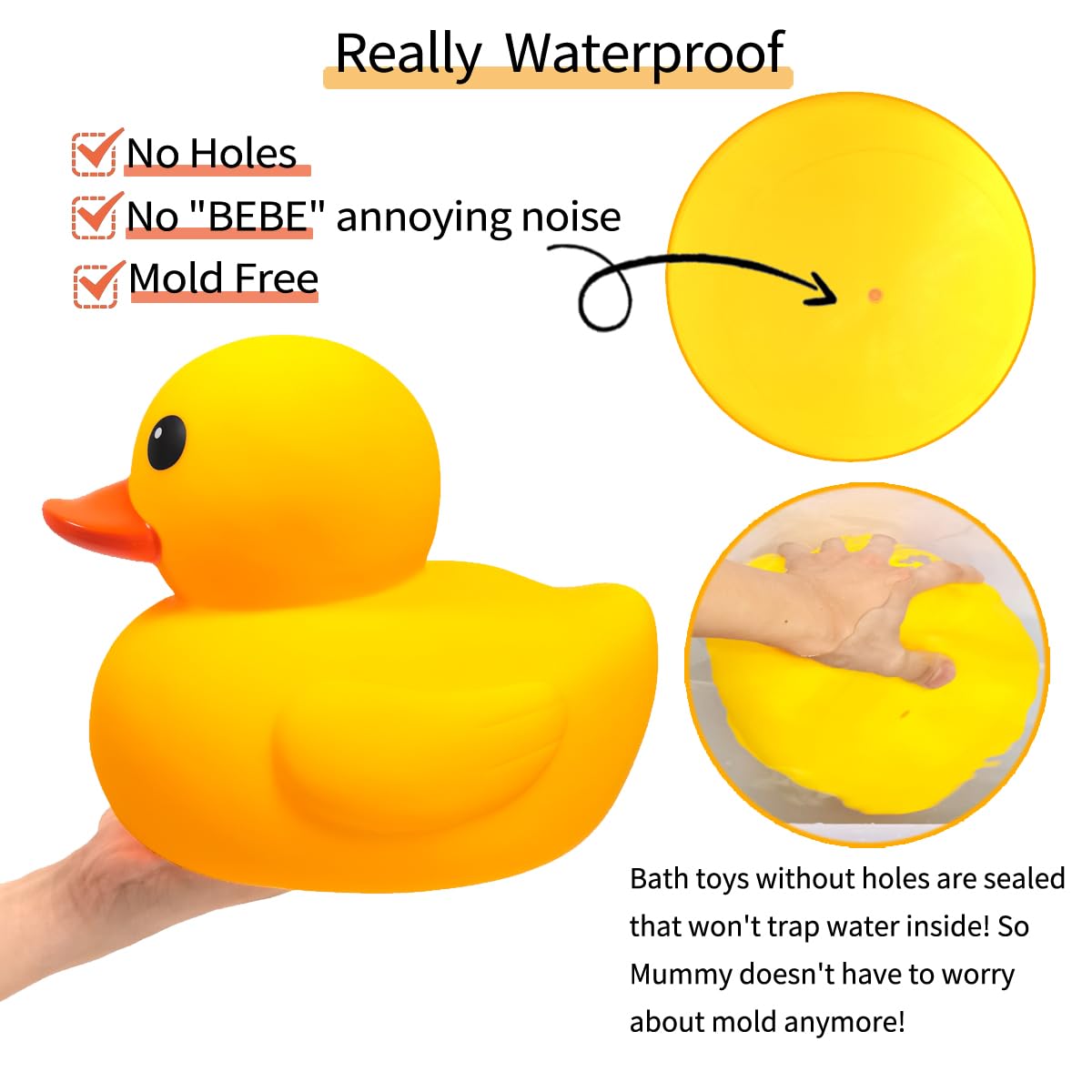 Kalafona 17.7 Giant Yellow Rubber Duck Bath Toy - Jumbo No Hole Waterproof for Baby Showers, Parties, Beach & Pool Fun