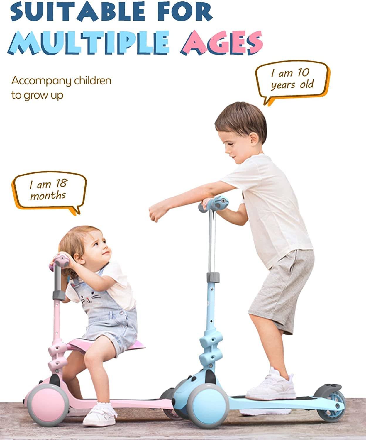 Mountalk Toddler Scooter/Balance Bike, 3 Wheels Scooter With Seat, Ride On Toys For Girls And Boys 1-6 Years (2 In 1 - Blue)