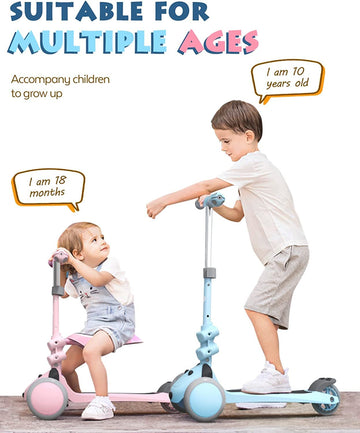 Mountalk Toddler Scooter/Balance Bike, 3 Wheels Scooter With Seat, Ride On Toys For Girls And Boys 1-6 Years (2 In 1 - Blue)