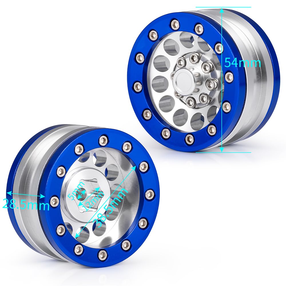 MOHERO 1.9'' Alloy Beadlock Crawler Wheels Rims Set for RC 1/10 Model Crawler SCX10 Pack of 4 (Blue)