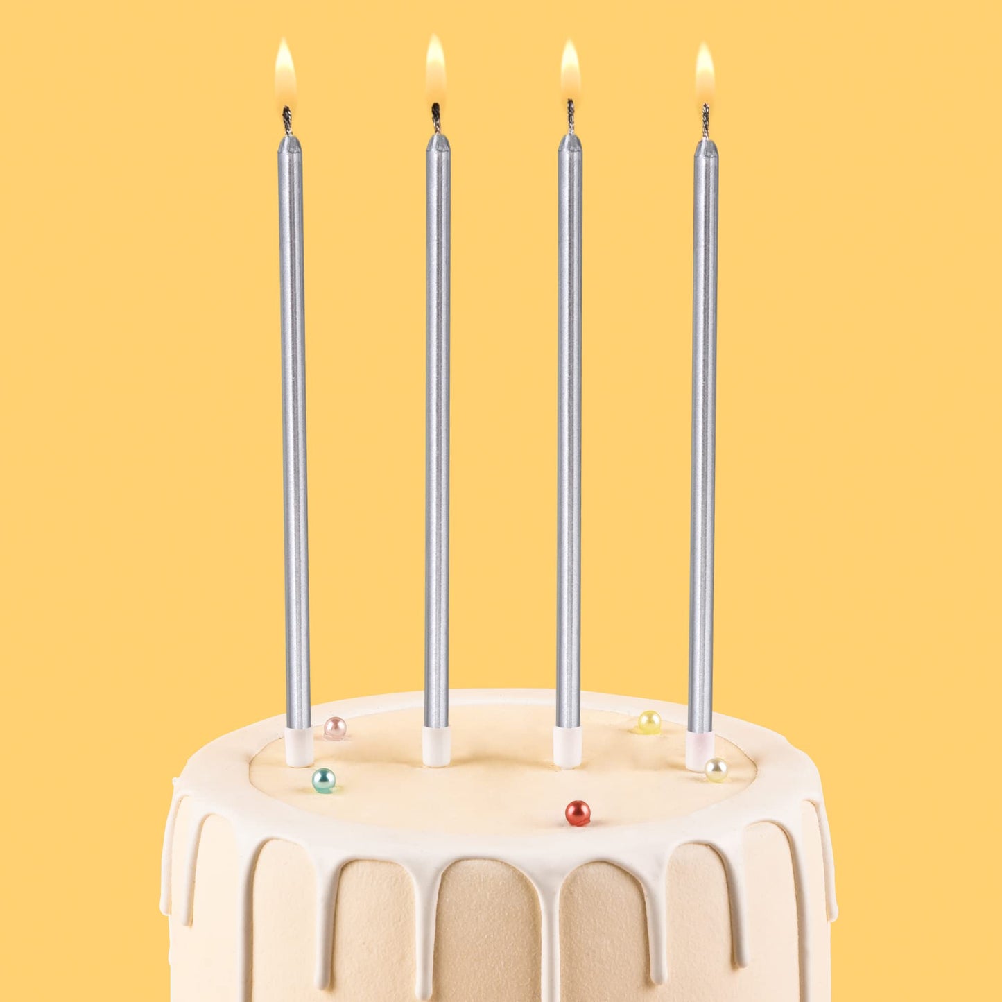 CAKE CODE 24-Count Silver Long Thin Birthday Candles, Cake Candles, Birthday Parties, Wedding Decorations, Party Candles