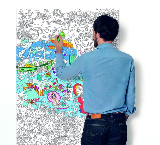 Omy Giant Coloring Poster, Ocean, 40 X 28 Inches, Coloring Fun For Kids, Adults, And The Whole Family.