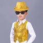 Kids Dance Hip Hop Jazz Costume Boys Sequin Vest Hat Sunglasses Set for Dance Party 8-9 Years Gold