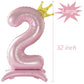 Tellpet Crown Pink Number 2 Balloon With Base For Girls 2Nd Birthday Party Decoration